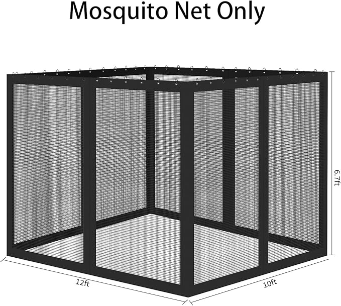 Gazebo Universal Replacement Mosquito Netting, 10' x 12' Outdoor Mesh Netting Screen 4-Panel Sidewall with Zipper for Patio Canopy Garden Porch Pergolas and Backyard, Black(Mosquito Net Only)