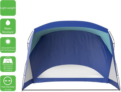 Beach Tent - Sun Shelter for Shade with UV Protection and Water-Resistant Coating for Sports Events and More with Carry Bag by Wakeman Outdoors (Blue)