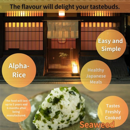 GOHAN JAPAN Seaweed Wakame Onigiri portable 100% Japan based Alpha Dried Rice Ball 42g/1.5 oz(A filling 109g/3.8oz) for Camping Mountain Climbing Emergencies by Onisi Foods Japanese Company (3-Packs, 126, Gram)