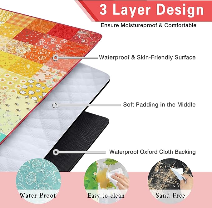 Extra Large Picnic Blankets Waterproof Foldable (80"x 80") Boho Beach Blanket Waterproof Sandproof,3-Layer Thicking Mat Outdoor Packable Camping Blanket