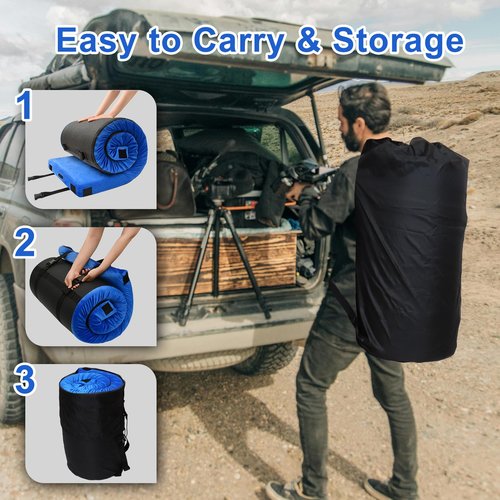Lxotvae Memory Foam Camping Mattress pad, Comfortable Thick Floor Sleeping Mat for Adults with Waterproof and Non-Slip Bottom, Portable Roll Up Mattress for Sleepover Guest,Cot Mad for Car Camping