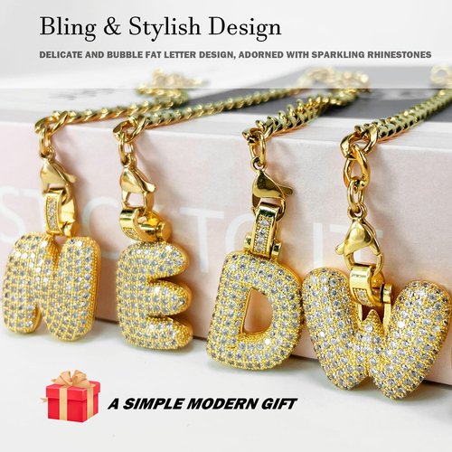 LUHOHI Cup Charms for Stanley Handle- Bubble Letter Charms Accessories for Stanley 40 Oz Tumblers Cute Fat Initial Keychain with Diamond Glitter Jewelry Personalized Water Bottle Decorations R