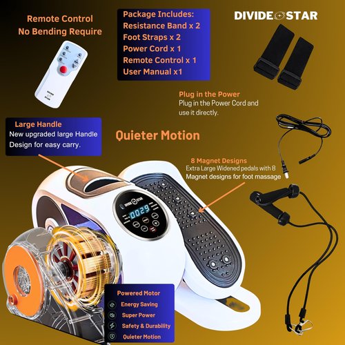 Under Desk Elliptical for Seniors – Electric Leg Exerciser with 12 Speed Levels & Remote – Seated Pedal Bike Machine, Quiet Portable Stepper for Home & Office Rehab Fitness. by DIVIDE STAR