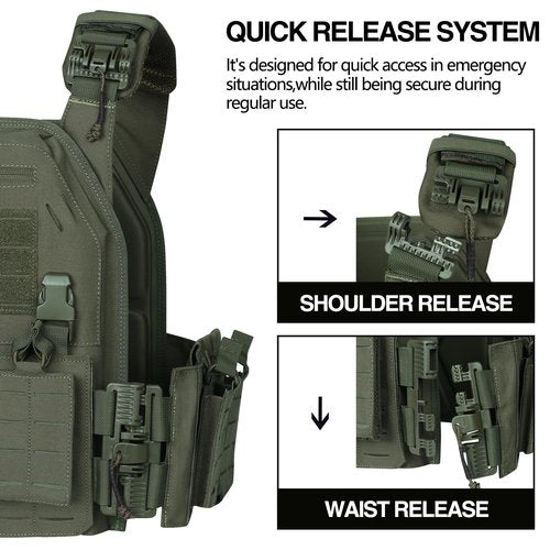 LASVENIS Tactical Vest for Men Weighted Vest Fully Adjustable Outdoor Training Gaming Vests… (Green)