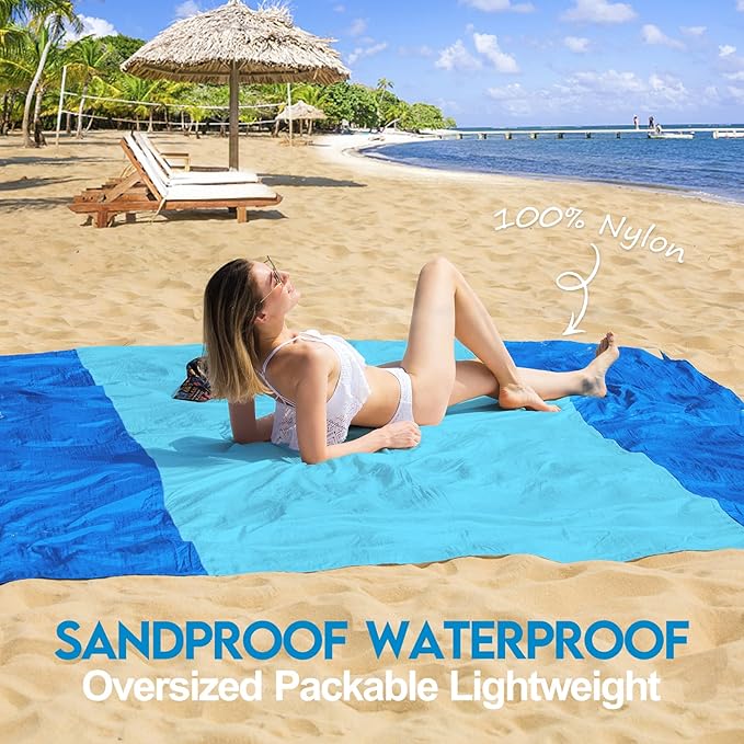 BYDOLL Nylon Beach Blanket Waterproof Sandproof Oversized 7'x7' Suits 1-5 Adults Sand Free Extra Large Blanket Lightweight Soft Picnic Mat for Beach Travel Camping