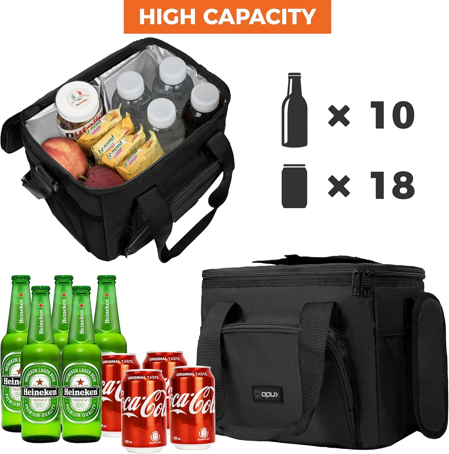 OPUX Soft Cooler Bag, Insulated Collapsible Lunch Cooler Bag for Men Work Camping Beach Travel, Portable Soft Sided Leakproof Waterproof Large Lunch Bag Box with Shoulder Strap 18 Cans, Heather Navy