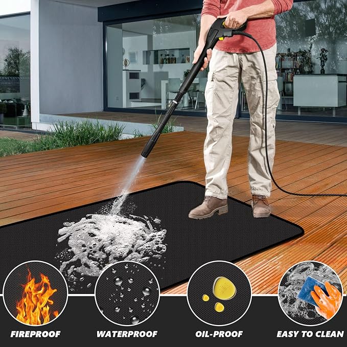 75 x 48 inch Under Grill Mats for Outdoor Grill, Oil and Waterproof, Double-Sided Fireproof Fire Pit Fireplace Outdoor BBQ Mat for Protecting Deck and Lawn