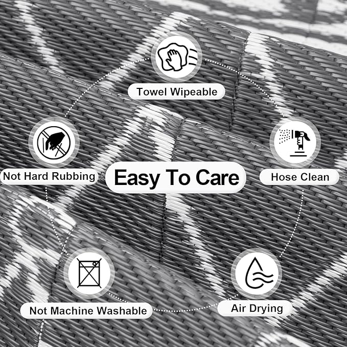 OutdoorLines Indoor Outdoor Rugs for Patio 4x6 ft - Reversible Outside Carpet, Stain & UV Resistant Portable RV Mats, Plastic Straw Rug for Camping, Pool Deck, Porch Rhombus Gray & White
