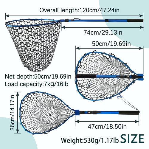 Fishing net (Retractable 19.68, Blue, 48in)