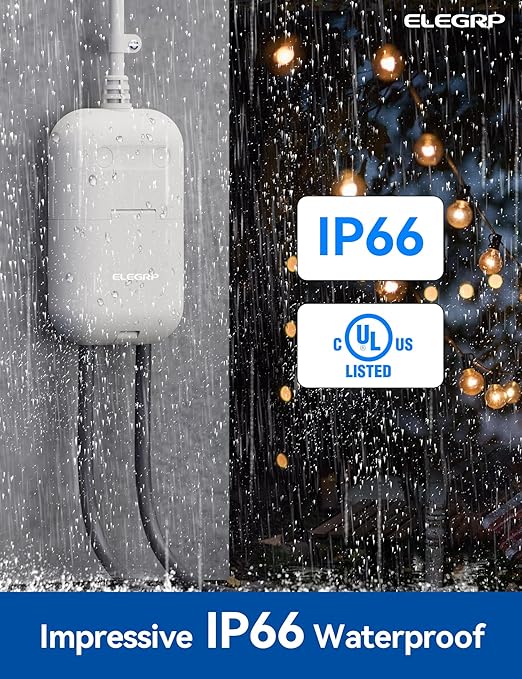 ELEGRP Outdoor Smart Dimmer Plug Waterproof IP66, Smart WiFi Plug with 2 Individually Sockets, Compatible with Alexa & Google Assistant, Outdoor Dimmer for String Lights, UL Listed, 1 Pack, Grey