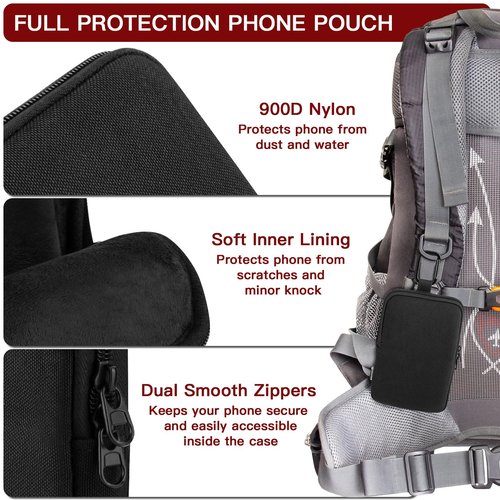 CaSZLUTION Backpack Strap Pouch Phone Holder - for Large 6.5-7.1 Inch Phones Even with Large Cases, Backpack Shoulder Strap Attachment Bag for Hikers, Travelers, Hunters and Commuters - Black (L)