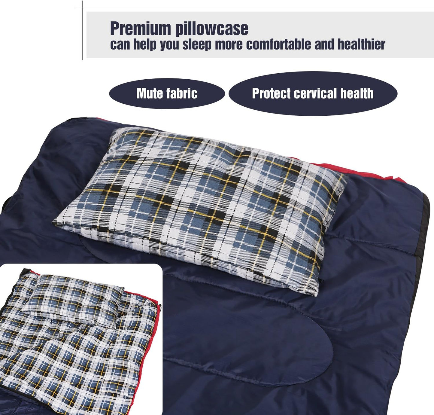 REDCAMP Small Camping Pillow Lightweight and Compressible, Flannel Travel Pillow with Removable Pillow Cover, 2 Pack