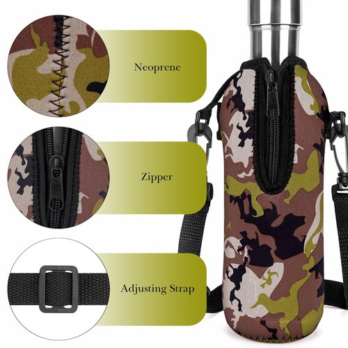 Linkidea Neoprene Water Bottle Carrier with Strap Compatible with S Original, Koodee, MIRA 17oz Cola Shaped Bottle, Insulated Waterbottle Sling Bag Holder with Shoulder Strap, Camo