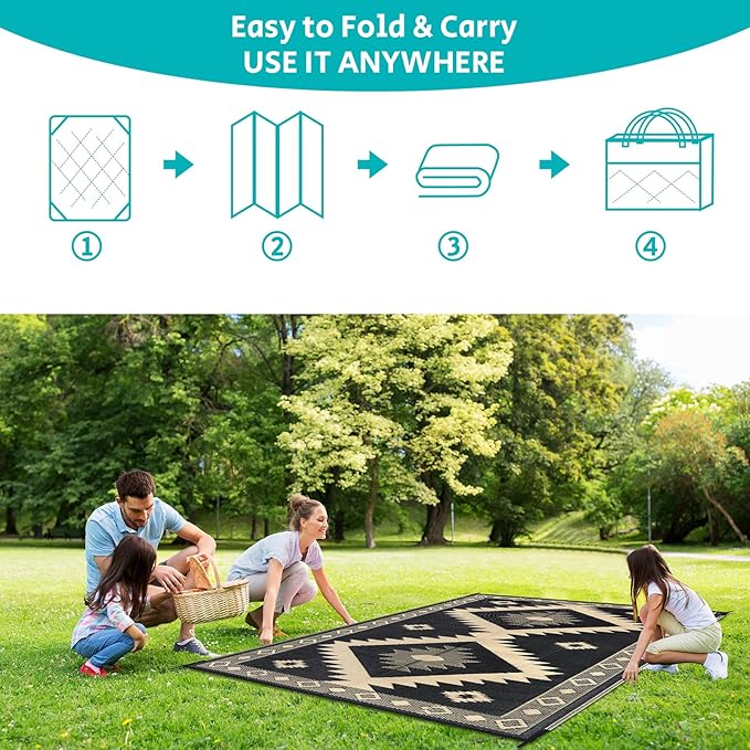 HEBE Outdoor Rug 8'x10' Waterproof for Patios Clearance, Reversible Plastic Straw Rug Camping Carpet, Indoor Outdoor Area Rugs Patio Mats for RV,Picnic,Backyard,Deck,Balcony,Porch