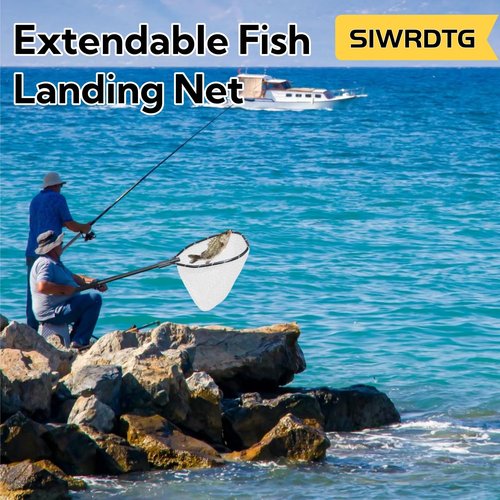 SIWRDTG Floating Lightweight Fishing Net with Telescopic Pole Handle, Rubber Landing Net Freshwater Saltwater, Portable Fishing Net with Soft EVA Foam Handle, Fish-Friendly Mesh for a Safe Release