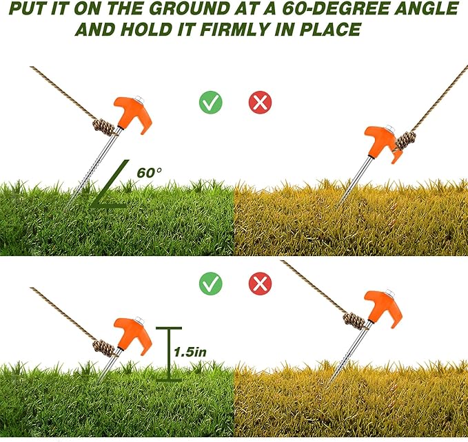 Hicarer 10 Pcs 8'' Screw in Tent Stakes Heavy Duty Ground Anchors Screw in Tent Pegs Ground Stakes Tent Spikes Metal Tent Spikes with Hex Head Driver for Camping Garden Canopies (Orange)