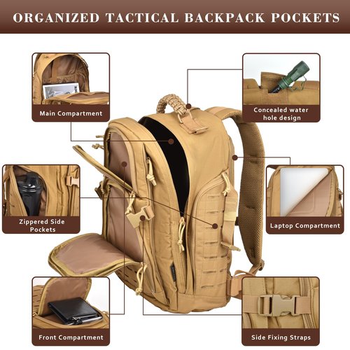 AZULDEZ Military Tactical Backpack, 40L Tactical Backpack for Men, Army 3 Days Assault Pack, Military Molle Backpack Waterproof, EDC Hiking Bug Out Bag with Water Bladder Compartment, Hiking Rucksack