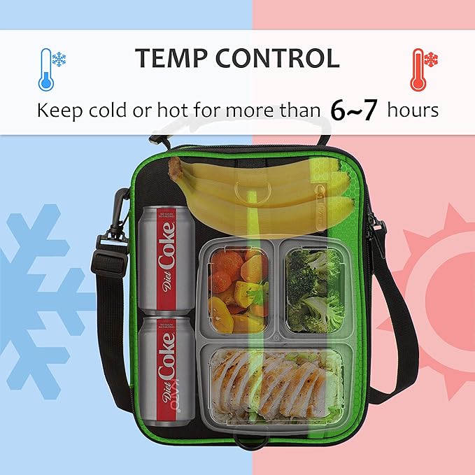 Expandable Insulated Lunch Bag, Leakproof Flat Lunch Cooler Tote with Shoulder Strap for Men and Women, Suitable for Work & Office by Tirrinia, Green