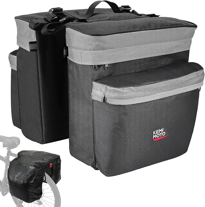 KEMIMOTO Bike Bag Bicycle Panniers Rear Rack Bag, 34L Large Capacity Water Resistant Bicycle Trunk Bag, Bike Saddle Bag for Grocery Shopping, Support for Width Less Than 6 inches Bike Rack, Grey