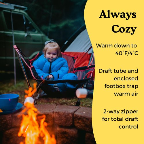 Big Mo 40° Kids Sleeping Bag (Ages 18-36m). The Coziest, Funnest Camping Sleeping Bag for Kids with Adjustable Cuffs. (Black Rainbow)