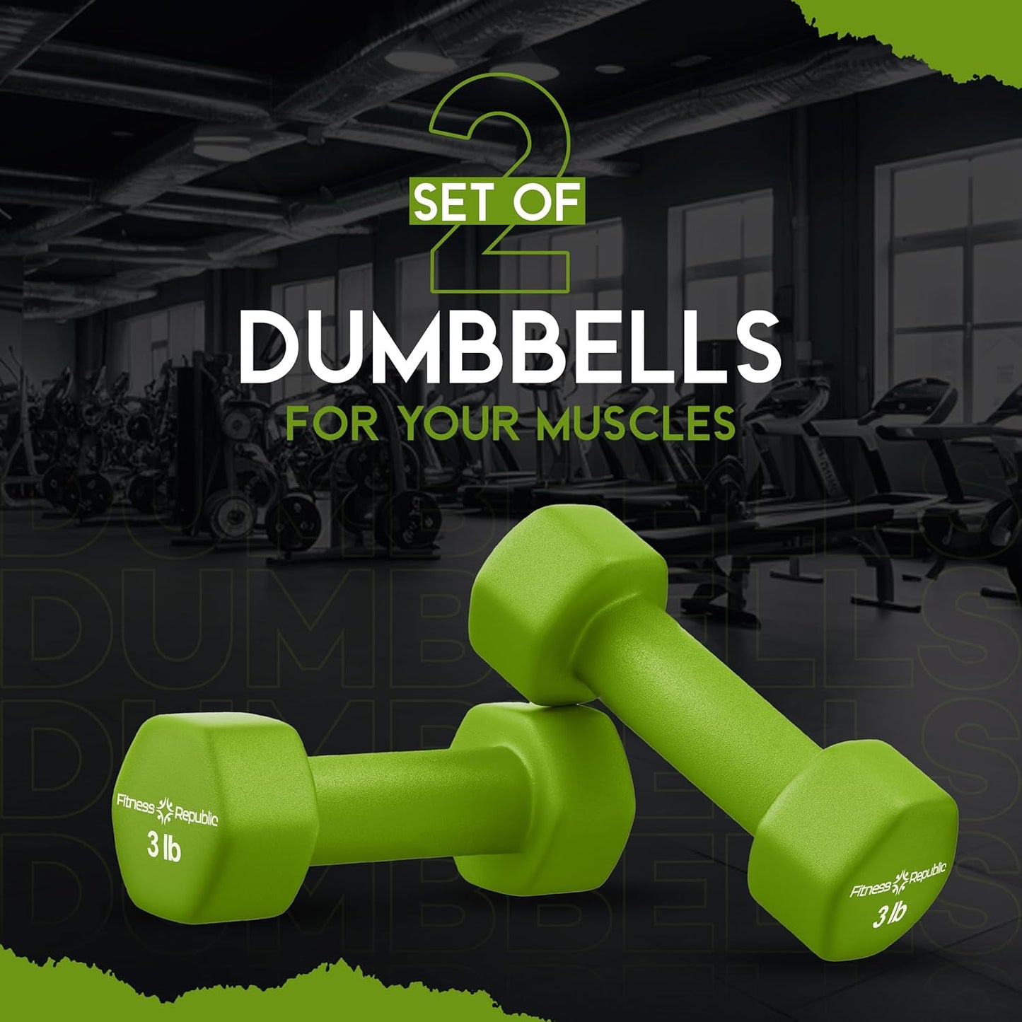 Neoprene Dumbbell Set of 2, Non-Slip, Hex Shape, Free Weights for Muscle Toning and Strength Building - Portable Home Gym Hand Weights