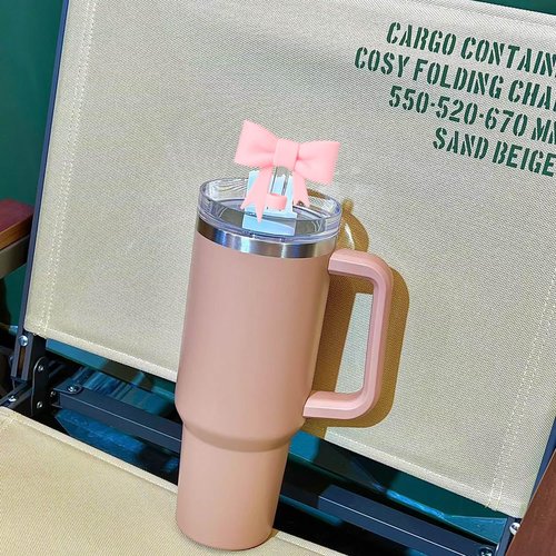 HIUSITY Bow Straw Cover Topper for Stanley Cup,Silicone Straws Toppers for Tumbler with Handle 40oz,Cute 10mm/0.4in Covers Cap,Dust-Proof Reusable Lids for Stanleys Cups Accessories,Pink