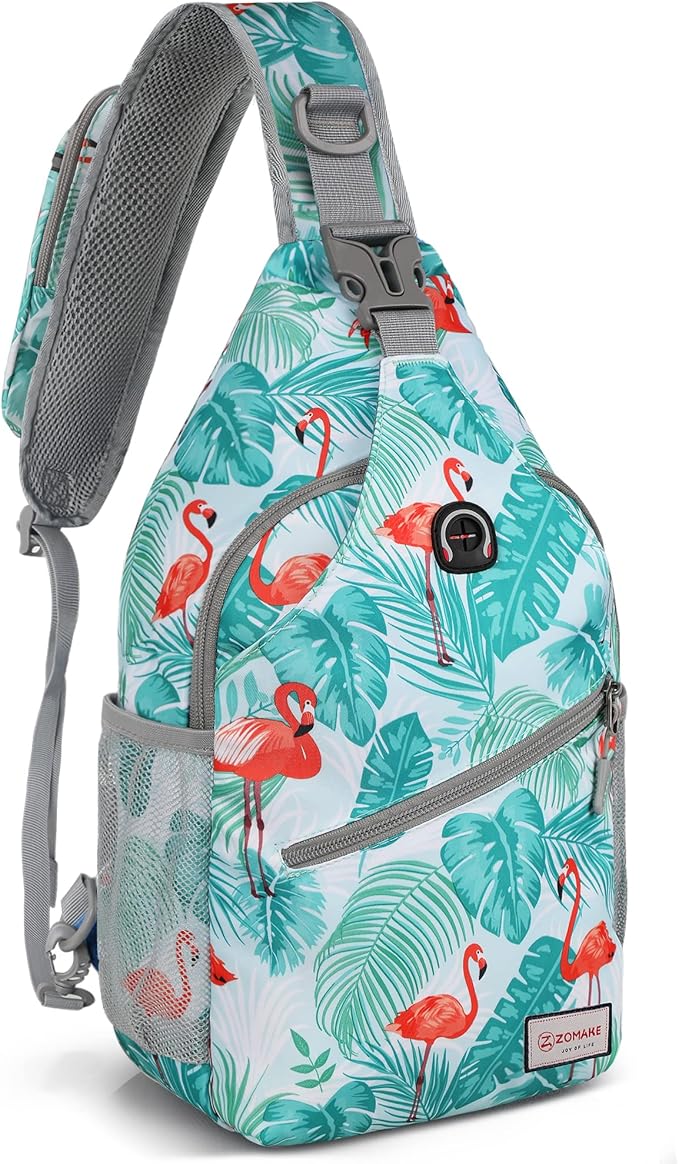 ZOMAKE Sling Bag for Women Men, Small Crossbody Sling Backpack, Mini Water Resistant Shoulder Daypack for Travel, Anti Thief Chest Bag for Hiking, Sports(Flamingo Blue)