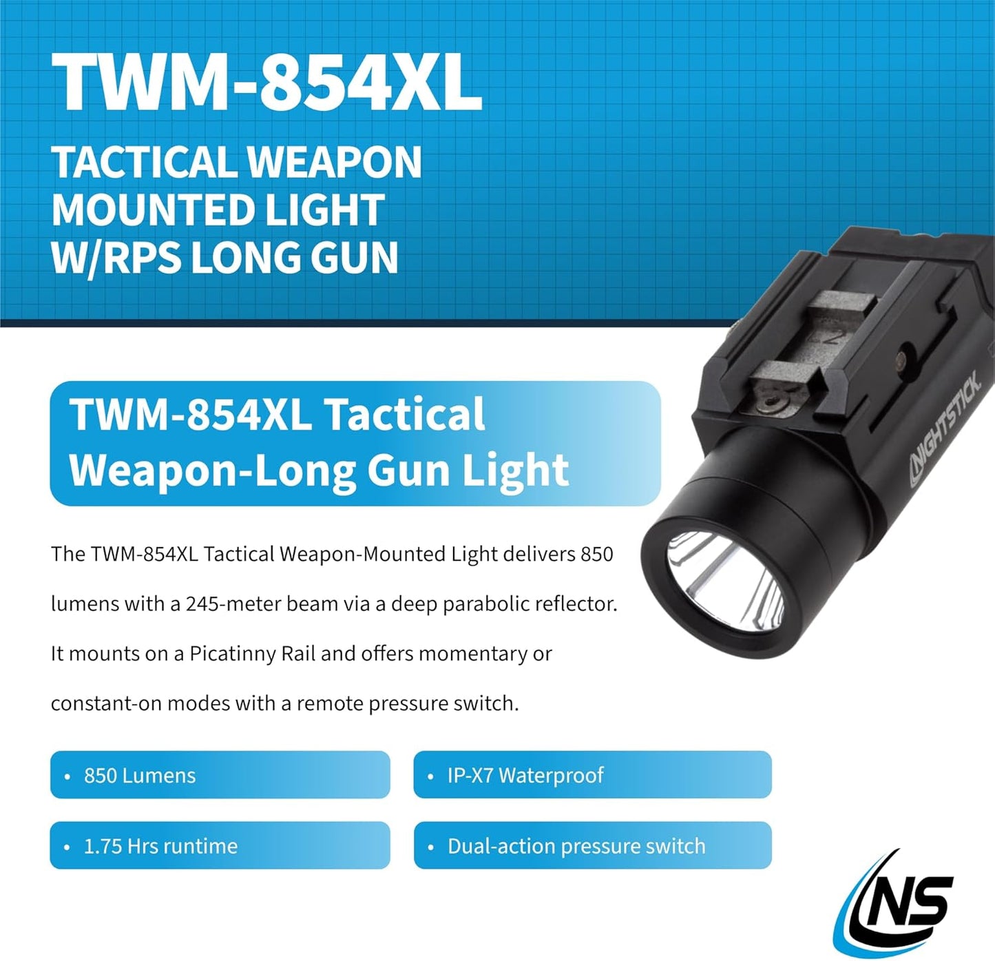 Nightstick TWM-854XL 850-Lumen Weapon-Mounted Light w/RPS - Long Gun