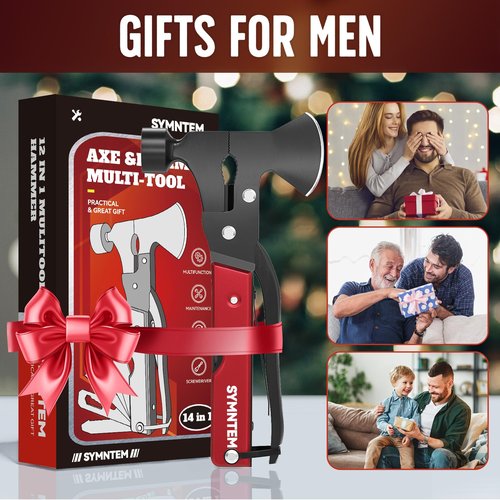Gifts for Dad, 15-in-1 Multitool Axe Hatchet, Cool Gadgets Camping Accessories Multitool Must Haves for Adults Men, Birthday Gifts for Men, Gifts for Him, Women, Red