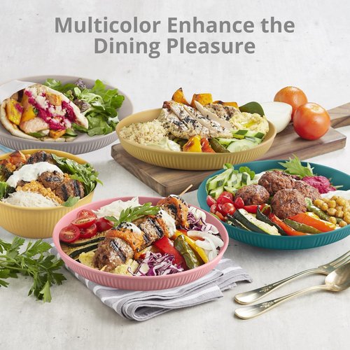 Tanice Plastic Dinnerware Set, 12PCS Outdoor Plates and Bowls Sets, Kids Dinnerware Set for 4, Plastic Dishes Set with Pltaes, Bowls, Cups for Kitchen, Outdoor Camping