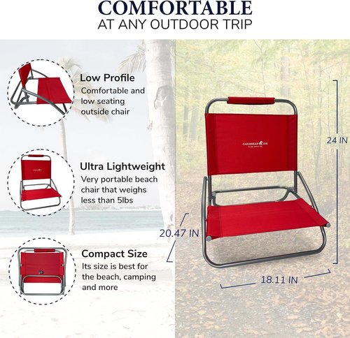 Caribbean Joe Folding Beach Chair, 1 Position Lightweight and Portable Foldable Outdoor Camping Chair, Red, White and Blue Stripe