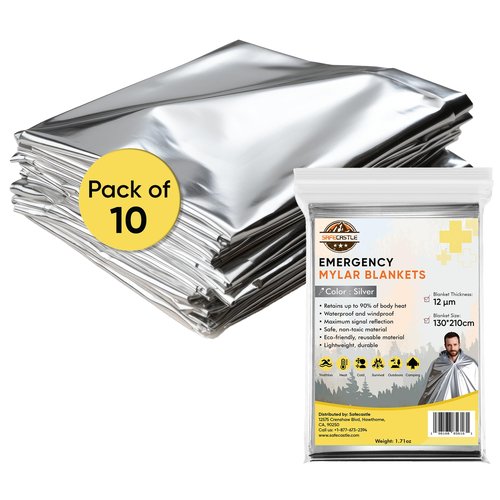 Emergency Mylar Blankets 130*210 Cm Large Reusable Thermal Space Blanket Survival Rescue Insulating Reflective foil kit Outdoors Hiking Camping Blanket First Aid Car Emergency Kit Pack of 10