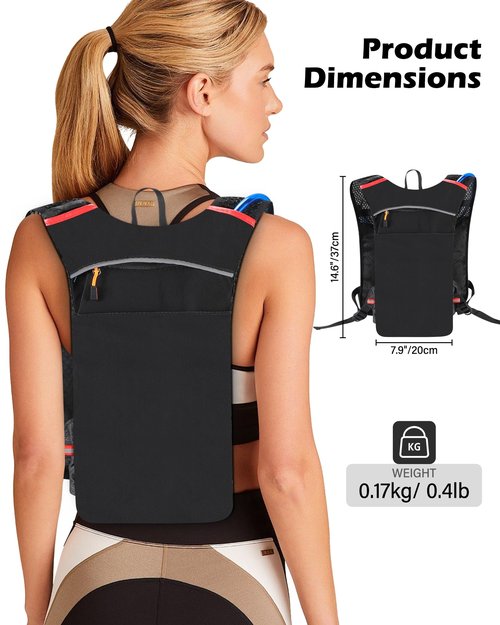 Running Vest Hydration Backpack with 2L Water Bladder, Ideal for Men and Women in Cycling, Hiking, and Outdoor Activities Lightweight Breathable Mesh, Adjustable Straps, Night Reflective Tech Black