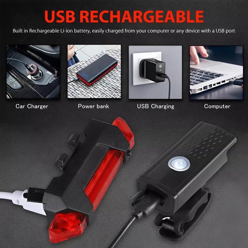 PeakTrend USB Rechargeable LED Bicycle Headlight Bike Front Rear Lamp Cycling Set Waterproof LED Bike Headlight Safety Bicycle Tail Light