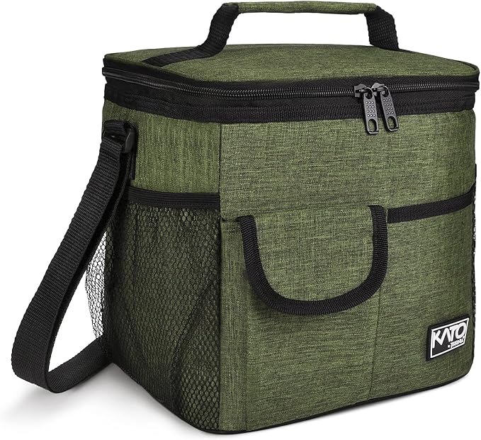 Large Insulated Lunch Bag for Women Men, 10L Leakproof Thermal Reusable Lunch Box for Adult, Tall Meal Prep Lunch Cooler Tote with 4 Pockets for Office Work by Tirrinia, Green