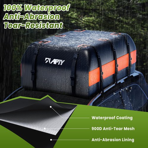 APTY 21 Cubic Feet Car Rooftop Cargo Bag Carrier, Soft Roof Top Luggage Bag for All Vechicles with/Without Rack - with Waterproof Zip, Anti-Slip Mat, Luggage Lock, Storage Bag, Door Hooks, Orange