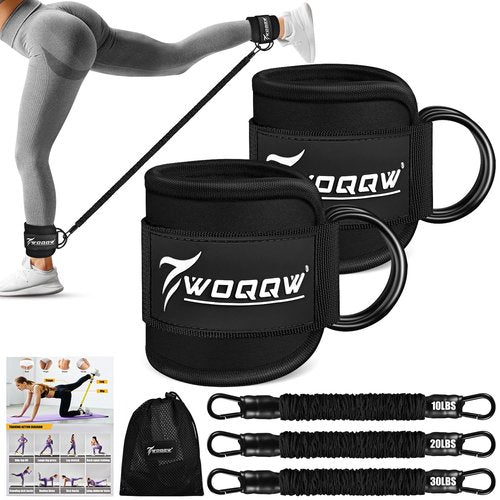 Ankle Resistance Bands with Cuffs, Leg and Glutes Workout Equipment, Resistance Bands with Ankle Straps for Cable Machine Kickbacks, Booty Workouts, Lower Body Exercises - Home Gym Exercise Equipment