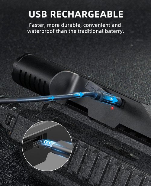EZshoot 2000 Lumen Dual LED Rifle Light with USB Rechargeable, Rifle Flashlight Compatible with Picatinny Rail, Rechargeable Tactical Flashlight for Rifle with Strobe Mode