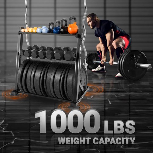 Metal Weights Storage Rack for Dumbbells, Kettlebells and Weight Plate + Weight Plate Holder Attachment 2x2