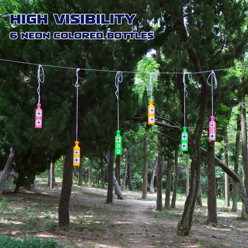Highwild Plastic Bottle Targets for Shooting - 6 Neon Bottles with Hanging Rope - Includes Foldable Storage Rack - Ideal for Indoor and Outdoor Training (Orange/Green/Pink)