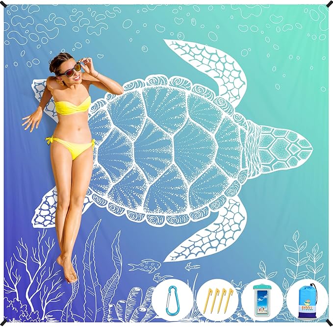 BYDOLL Beach Blanket Waterproof Sandproof 78''×81'' Suits1-4 Adults Compact Lightweight Oversized Sand-Free Blanket Large Picnic Mat for Beach Travel Camping Hiking