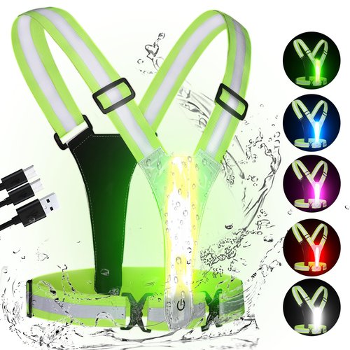 Xeiophoy LED Reflective Vest Running Gear, High Visibility Reflective Running vest, 5 Lights Colors Rechargeable Safety Running Vests for Walking Running Cycling Jogging, Adjustable for Men Women Kids