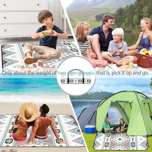 ODESUN Large Waterproof Picnic Outdoor Blanket 80"x60" Outdoor Boho Picnic Mat Machine Washable Beach Blanket Waterproof Foldable Picnic Mat Portable for Picnics, Camping, Beach
