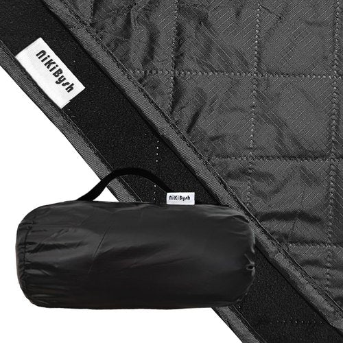 NiKiBysh Large Outdoor Blanket Waterproof Quilted,Thick Warm Fleece Blanket for Stadium Camping Picnics Beaches Pets Sports - Sandproof Windproof Washable Portable - Black
