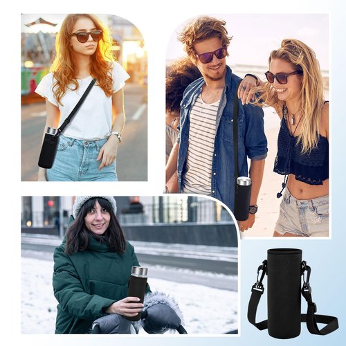 FillTouch 2 Pack Insulated Neoprene Water Bottle Holder Carrier with Adjustable Strap - Hands Free Sling Bag for 17oz/500ml Standard Bottles for Walking, Gym, Hiking, Commuting