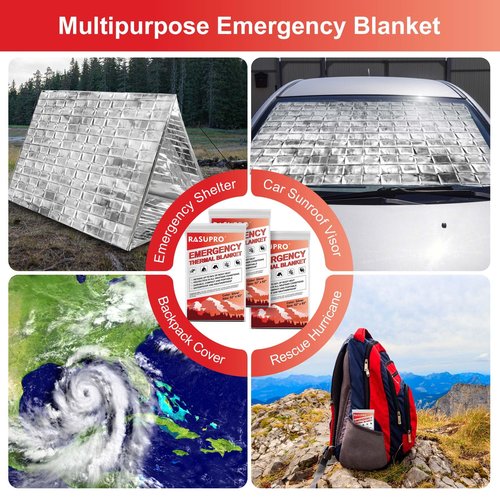 Rasupro 9 Pack Emergency Blankets, Outdoor Survival Emergency Insulated Gear, Mylar Thermal Space Insulated Blanket, Perfect for Camping, Hiking, Running, Marathon, Wilderness Rescue or First Aid