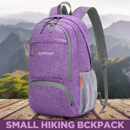 ZOMAKE Lightweight Packable Backpack 30L - Foldable Hiking Backpacks Water Resistant Compact Folding Daypack for Travel - Black&Light Purple