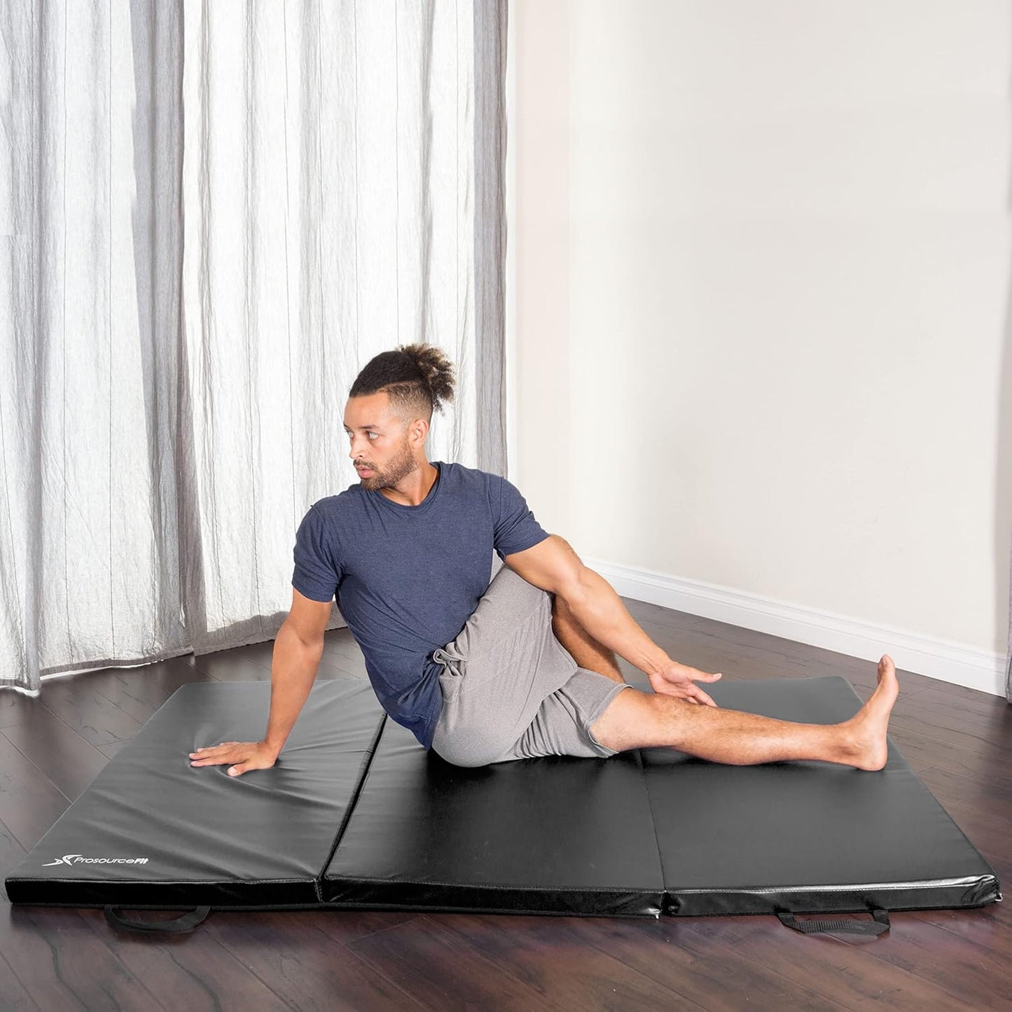 ProsourceFit Tri-Fold Folding Thick Exercise Mat 6’x4’ with Carrying Handles for Tumbling, Martial Arts, Gymnastics, Stretching, Core Workouts, Blue