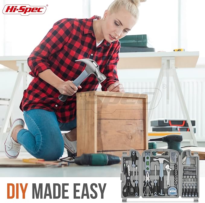 Hi-Spec 54pc General Household Tool Set – Home & Garage Hand Tool Kit with Toolbox Storage Case for DIY, Basic Repairs, Apartment, First-Time Homeowner & Everyday Home Maintenance