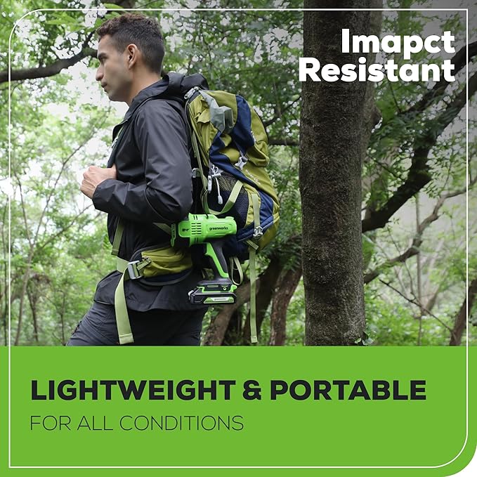 Greenworks 24V LED Handheld Spotlight with 765 Yard Distance, Cordless 3000 Lumen Work Light with 2Ah Battery and Charger